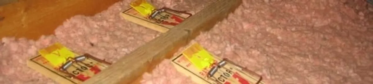 Mouse traps placed in an attic for rodent control in San Antonio, TX